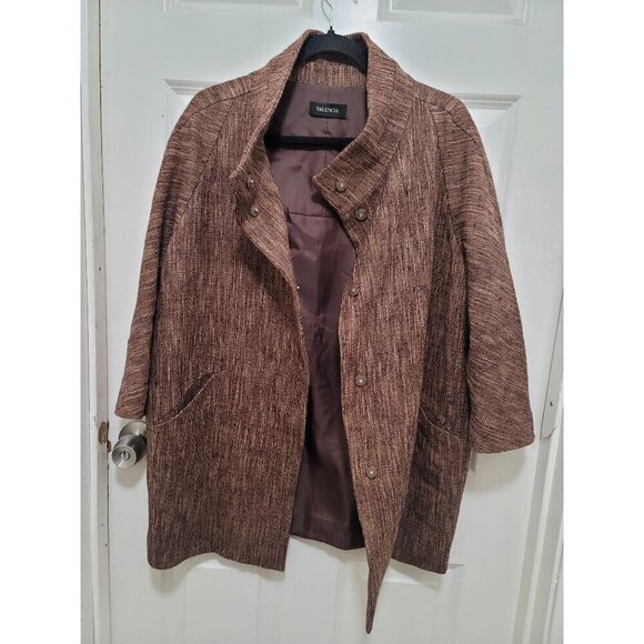 Valencia Women's Medium Brown Textured Coat With Stand Collar & Pockets - Picture 5 of 12